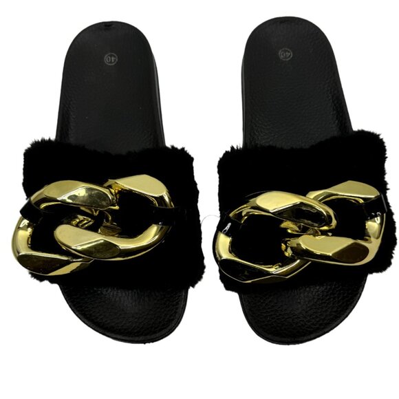 Shoes - Women's Black Flip Flop with Chain Size: 40